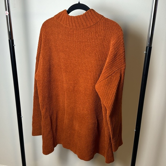 Over Sized Knit Mock Neck Burnt Orange Cozy Fall Sweater XL - Picture 6 of 7